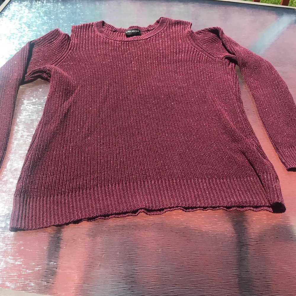 Raspberry color cold shoulder sweater